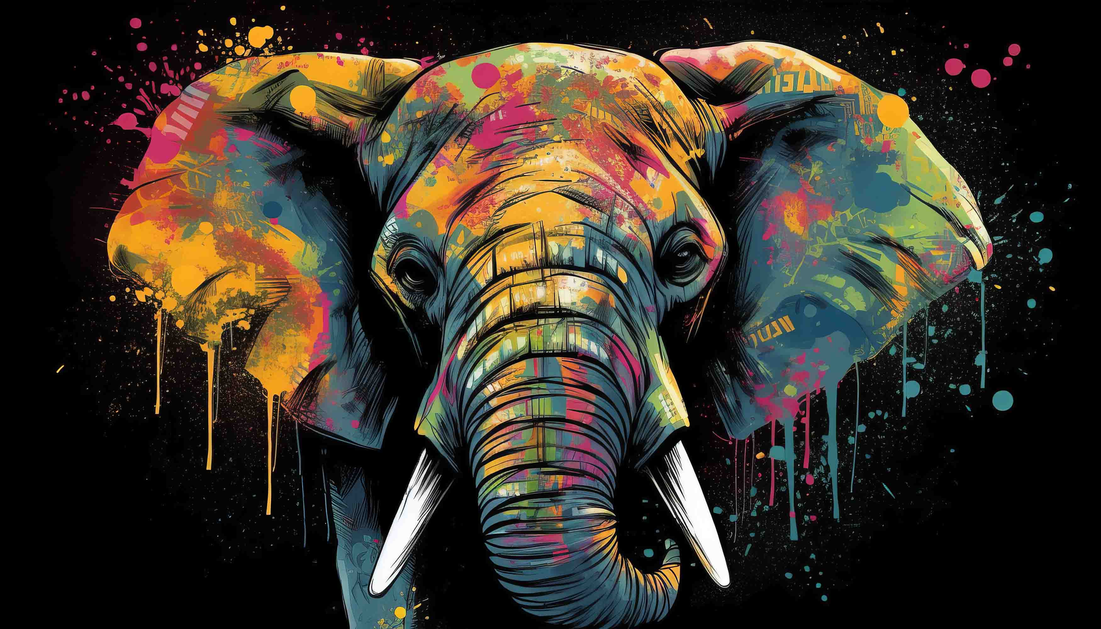 3D Animal Elephant Colours Graffiti Wall Mural Wallpaper YXL 1839