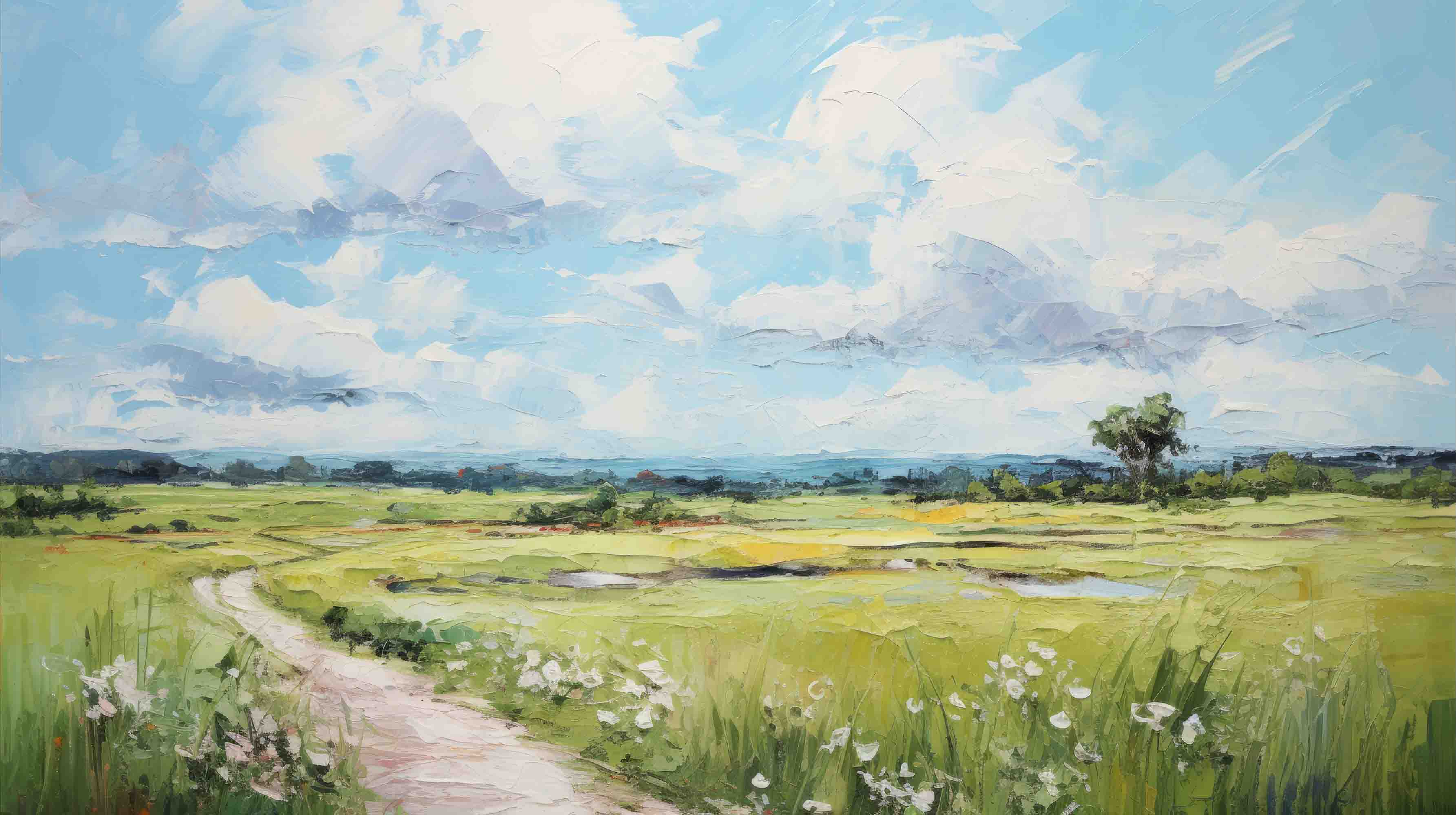 3D Sky Grassland Landscape Oil Painting Wallpaper Wall Mural Wall Decor Wall Art Wall Sticker Remoable Wallpaper LQH 9
