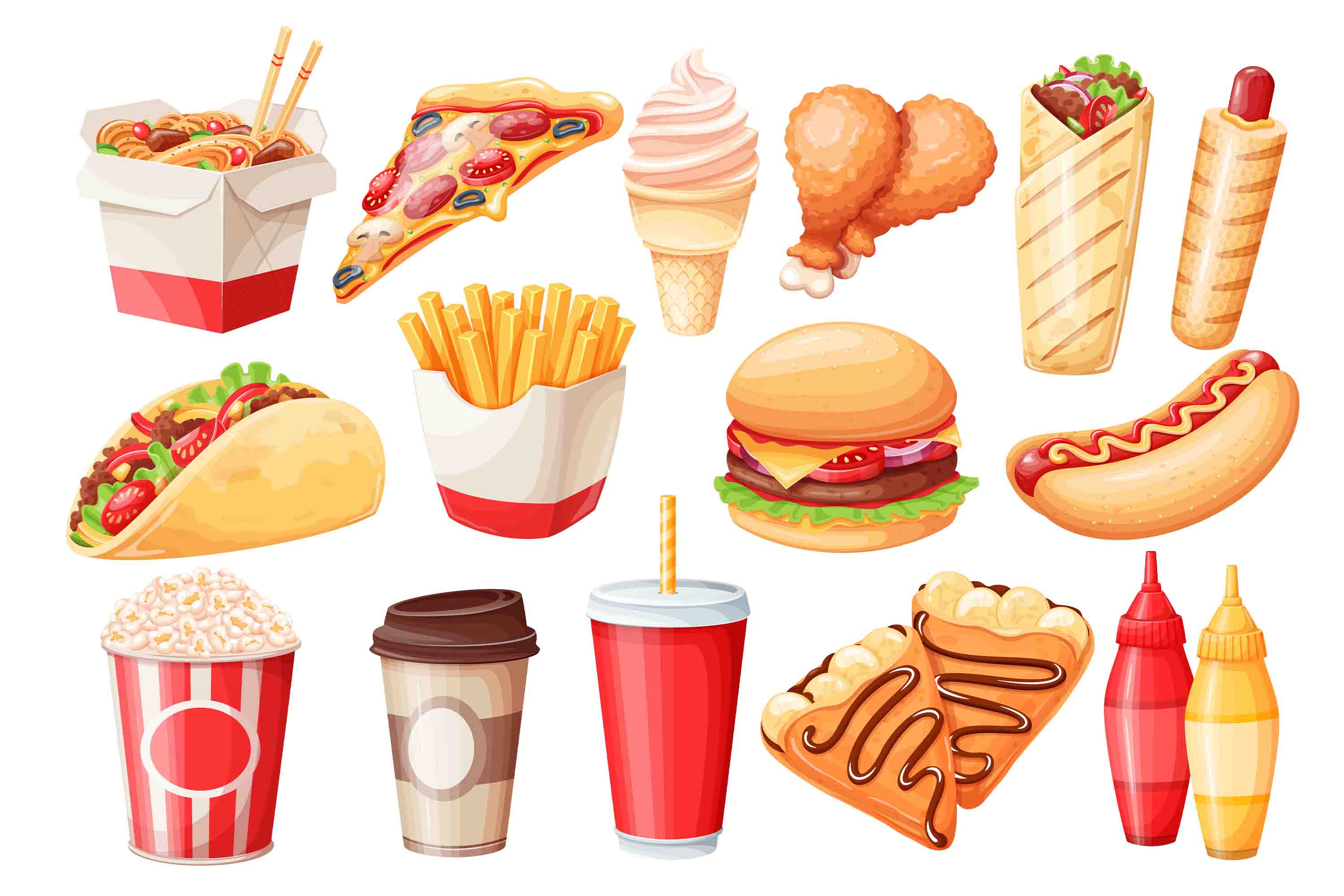 3D Hamburger Chips Ice Cream Pizza Chicken Leg Wall Mural Wallpaper YXL 269