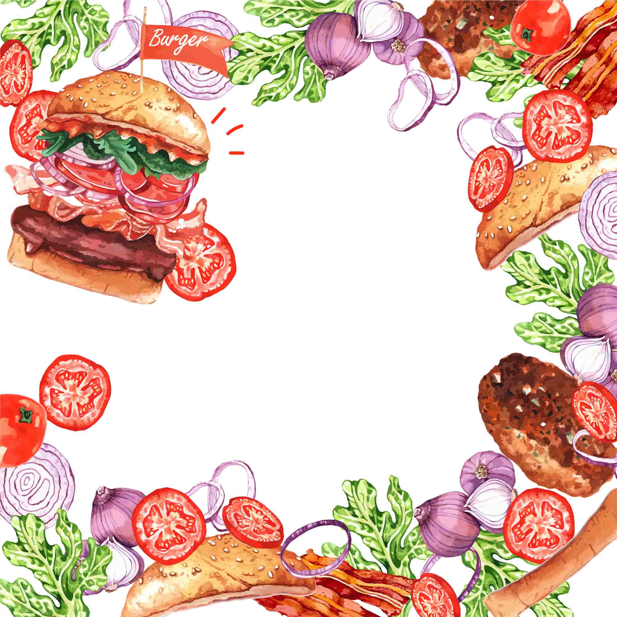 3D Restaurant Snack Bar Diner Fast Food Hamburger Vegetable Wall Mural Wallpaper 9