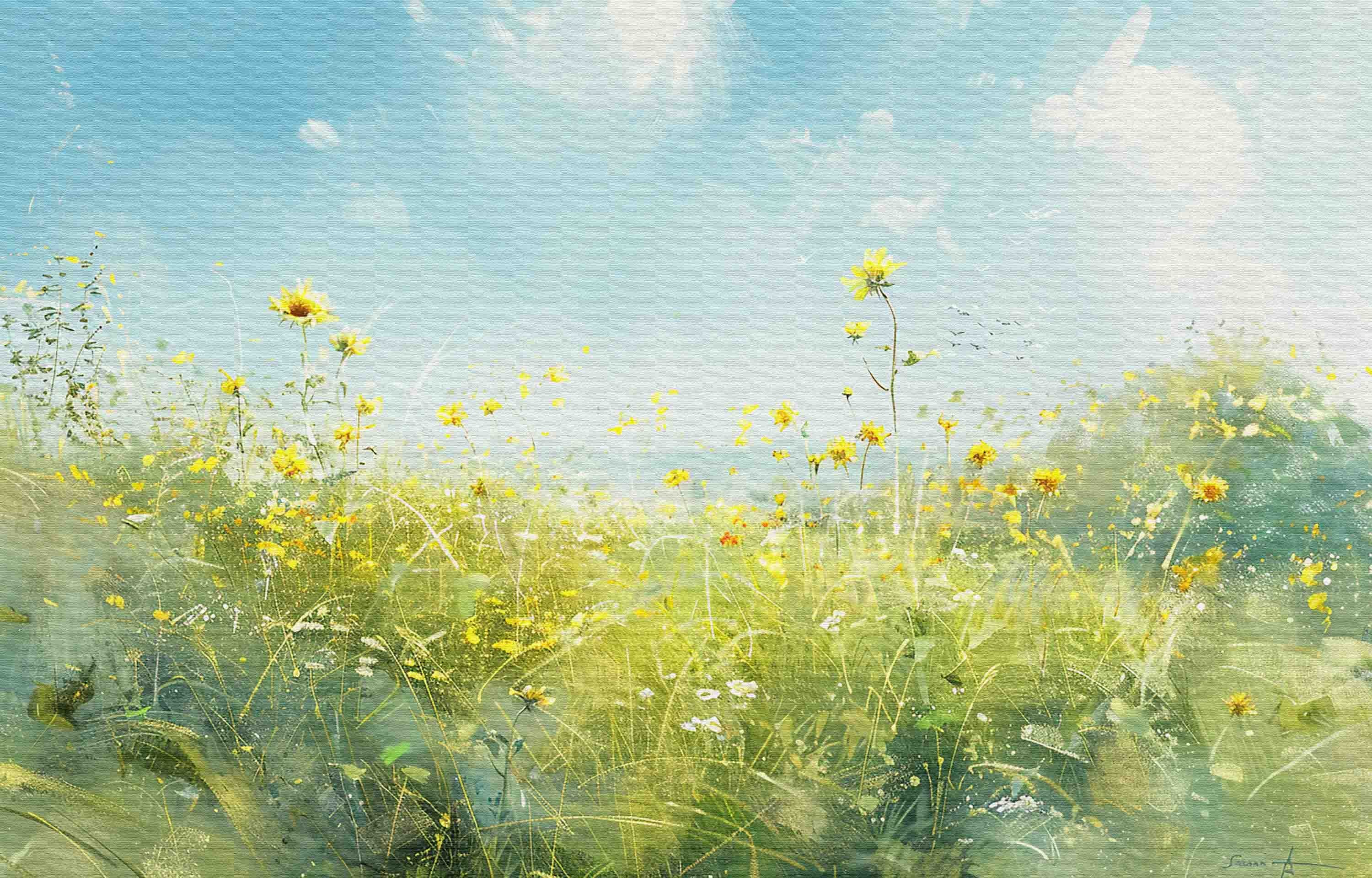 3D Blue Sky Flowers Grass Landscape Oil Painting Wallpaper Wall Mural Wall Decor Wall Art Wall Sticker Remoable Wallpaper LQH 1 1