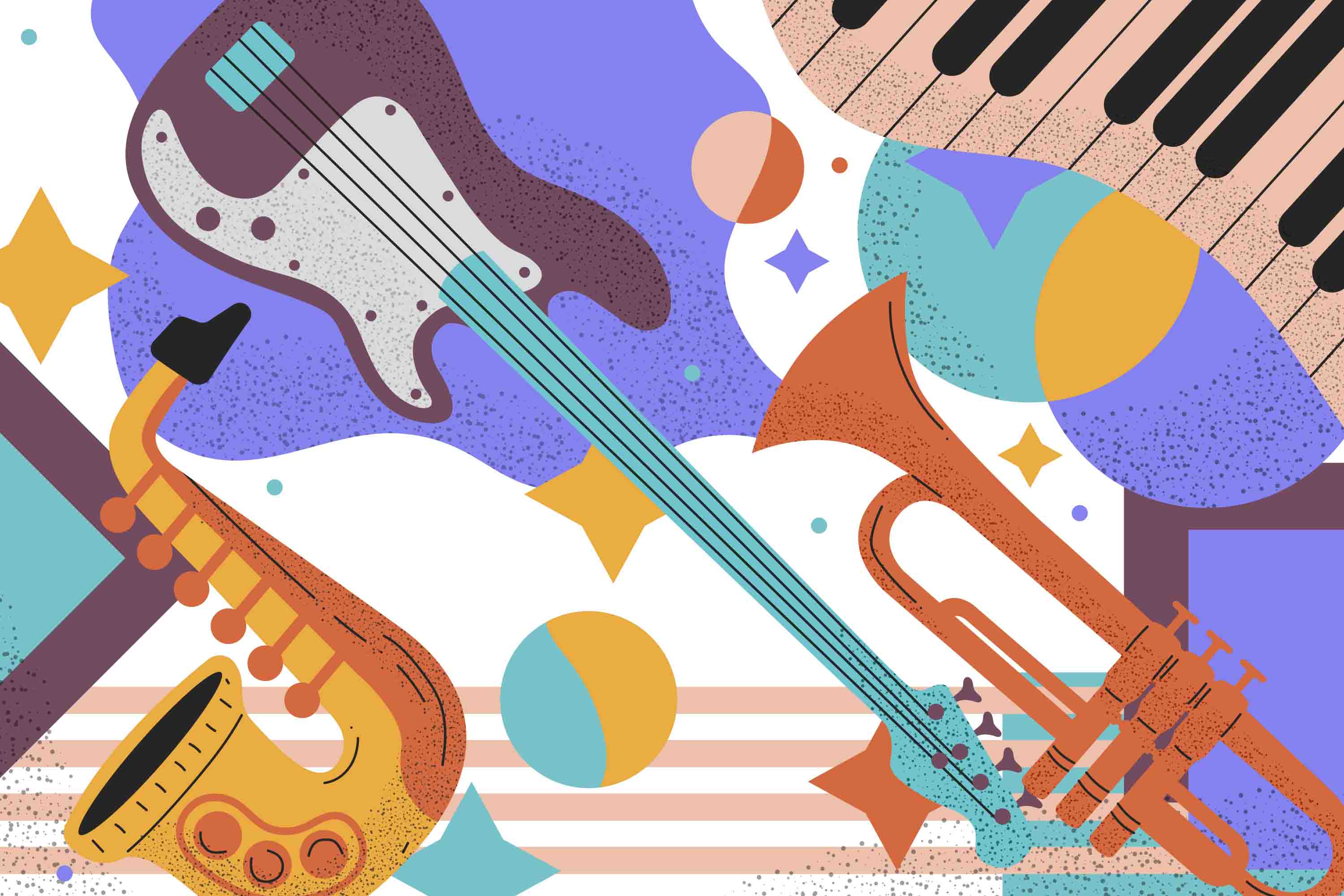 3D Painting Guitar Saxophone Piano Trumpet Wall Mural Wallpaper YXL 06- Jess Art Decoration