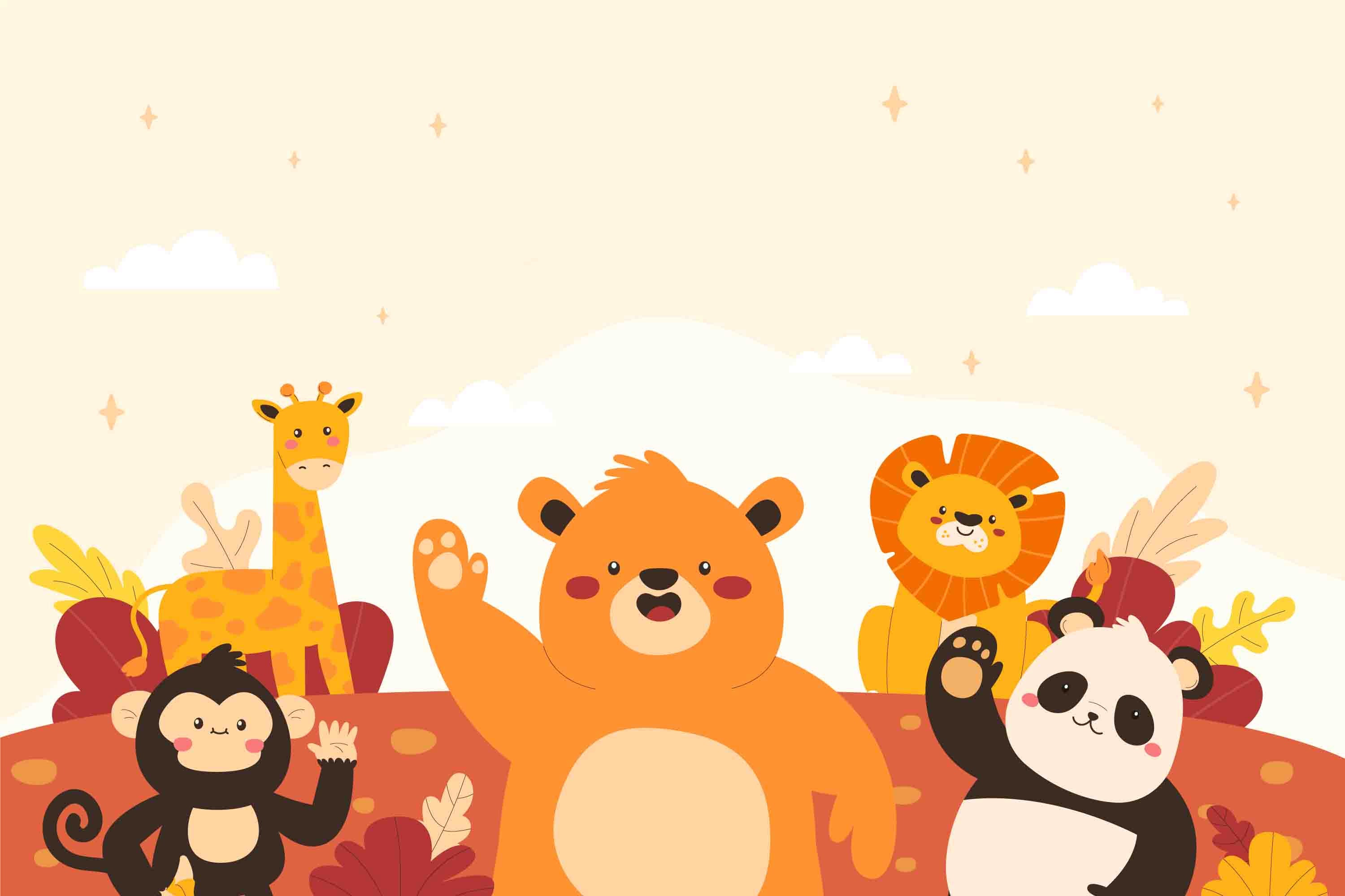 3D Childcare Nursery School Cartoon Animals Kids Wall Mural Wallpaper JN 18