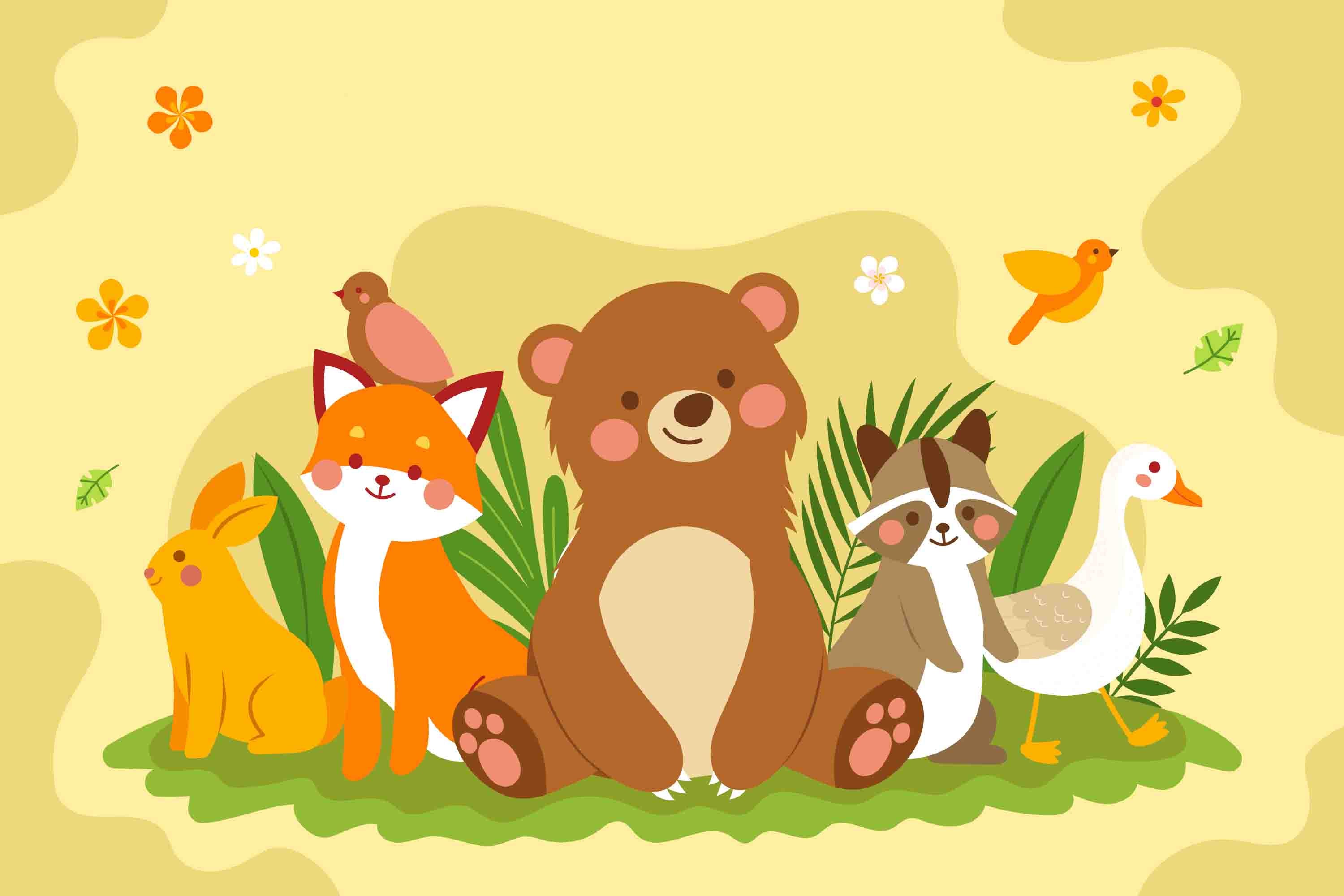 3D Childcare Nursery School Cartoon Animals Kids Wall Mural Wallpaper JN 16