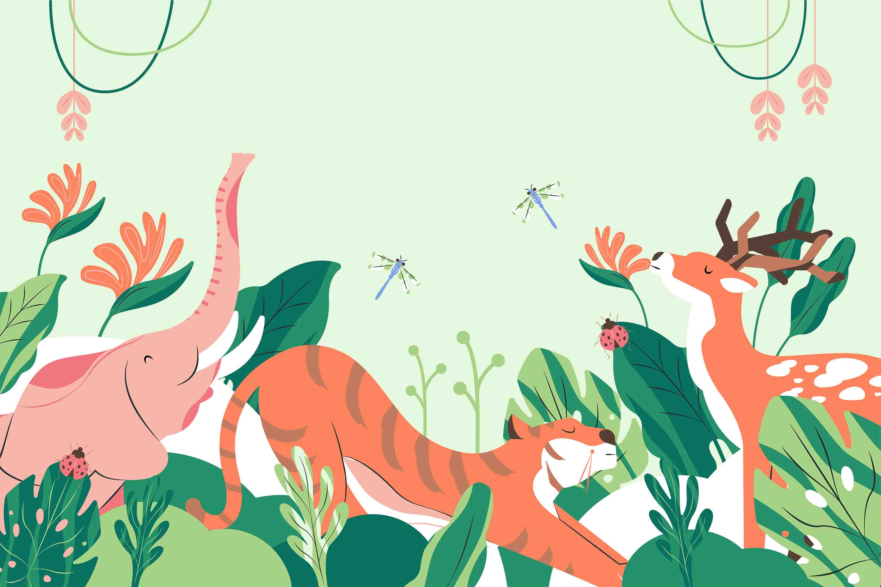 3D Childcare Nursery School Cartoon Animals Kids Wall Mural Wallpaper JN 15