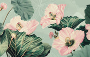 3D Hand Drawn Pink Floral Green Leaves Wallpaper Wall Mural Wall Decor Wall Art Wall Sticker Remoable Wallpaper 24