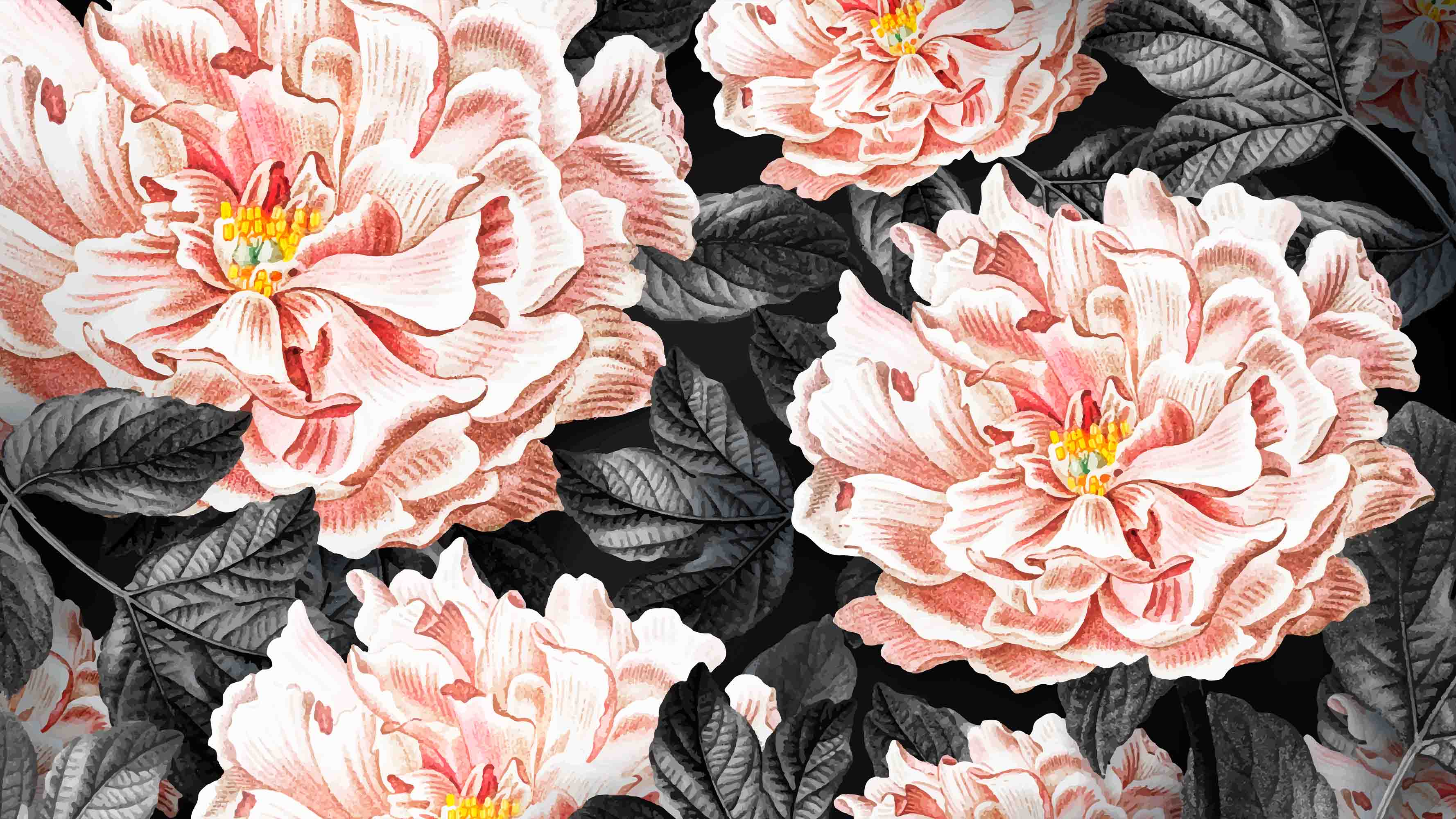3D Pink Floral Bouquet Dark Background Wallpaper Wall Mural Wall Decor Wall Art Wall Sticker Remoable Wallpaper