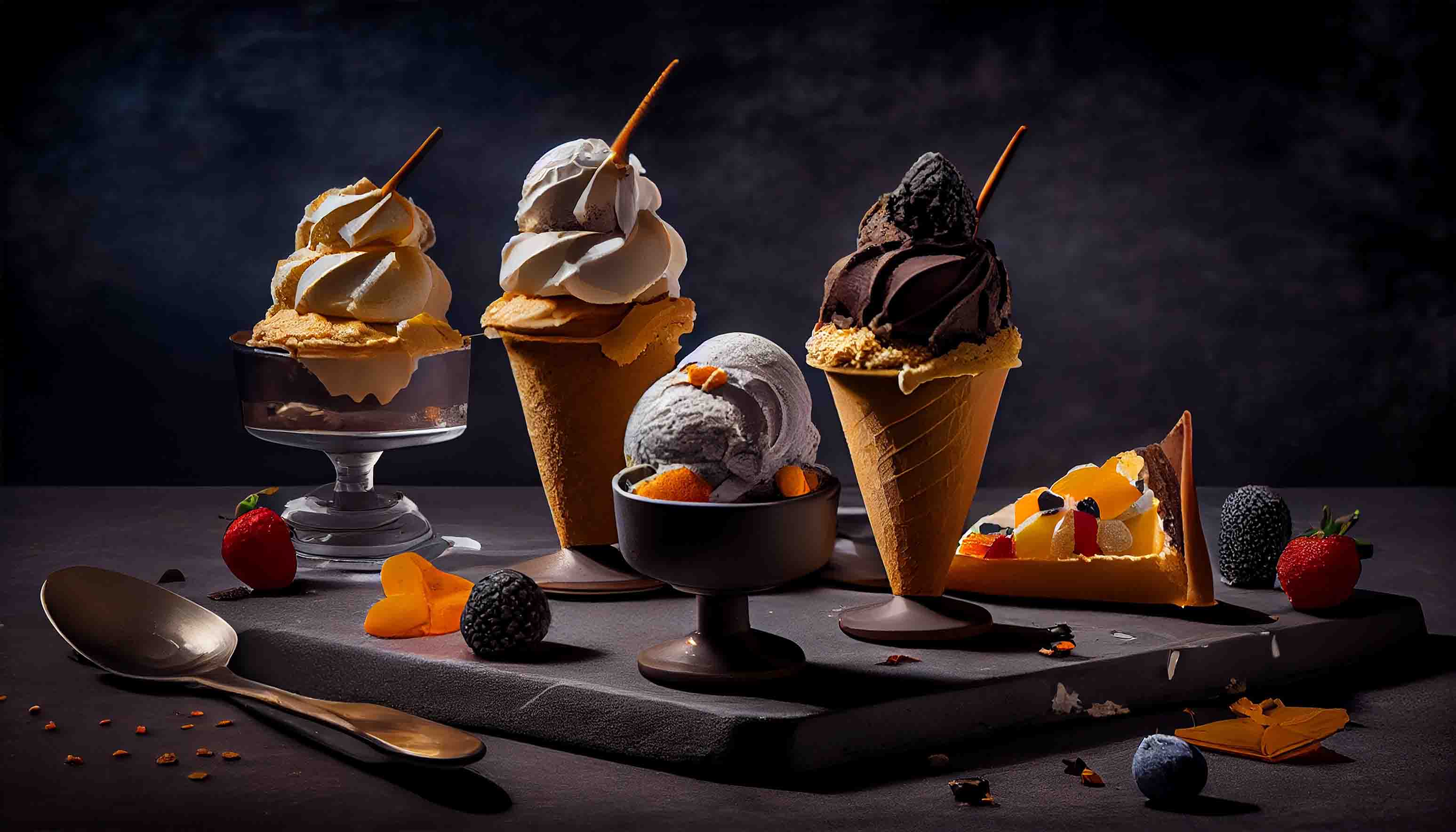 3D Ice Cream Black Cup Spoon Wall Mural Wallpaper YXL 2293