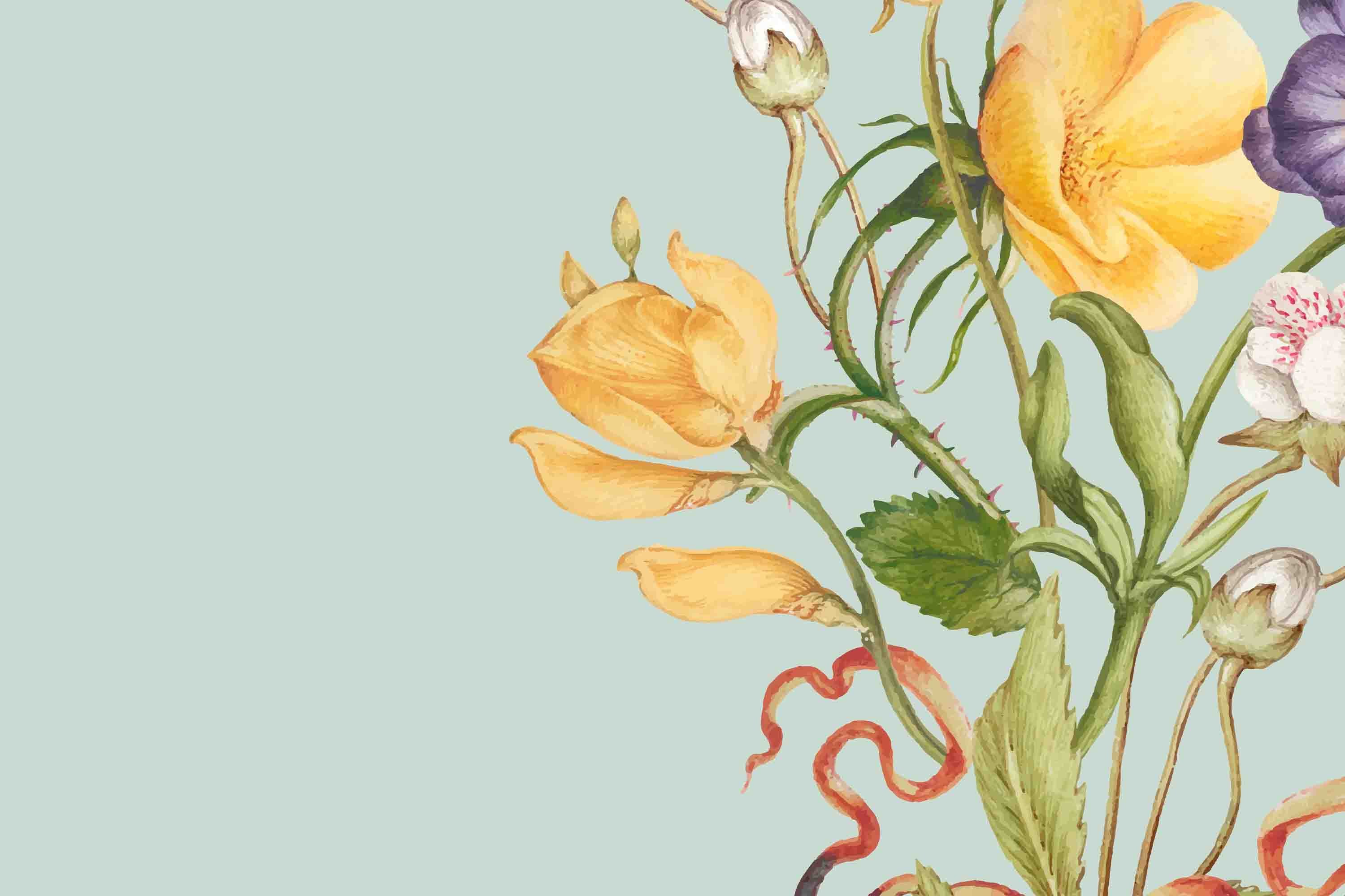 3D Hand Drawn Yellow Floral Green Leaf Wallpaper Wall Mural Wall Decor Wall Art Wall Sticker Remoable Wallpaper LQH
