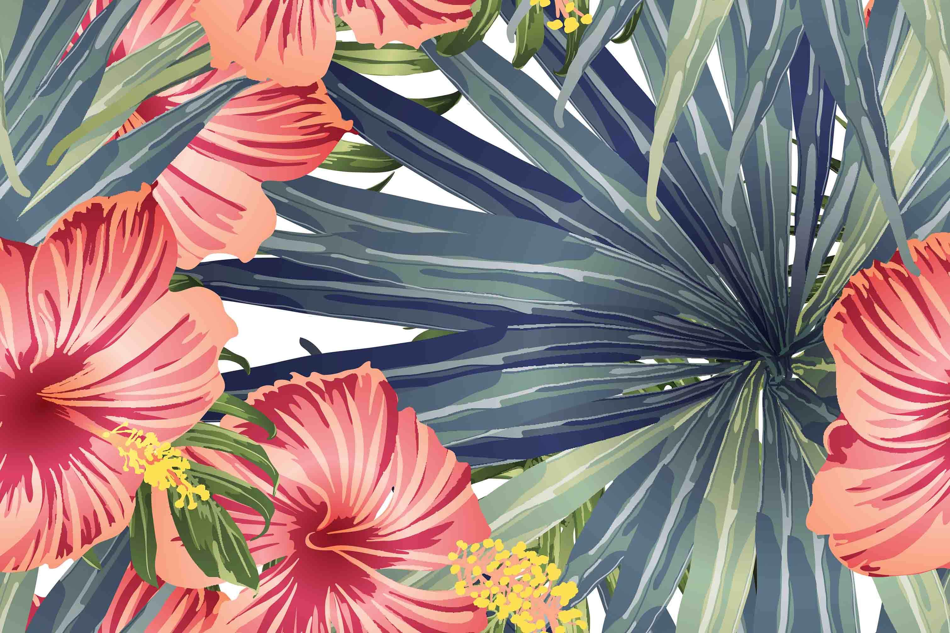 3D Tropical Pink Flowers Palm Leaves Wallpaper Wall Mural Wall Decor Wall Art Wall Sticker Remoable Wallpaper 25