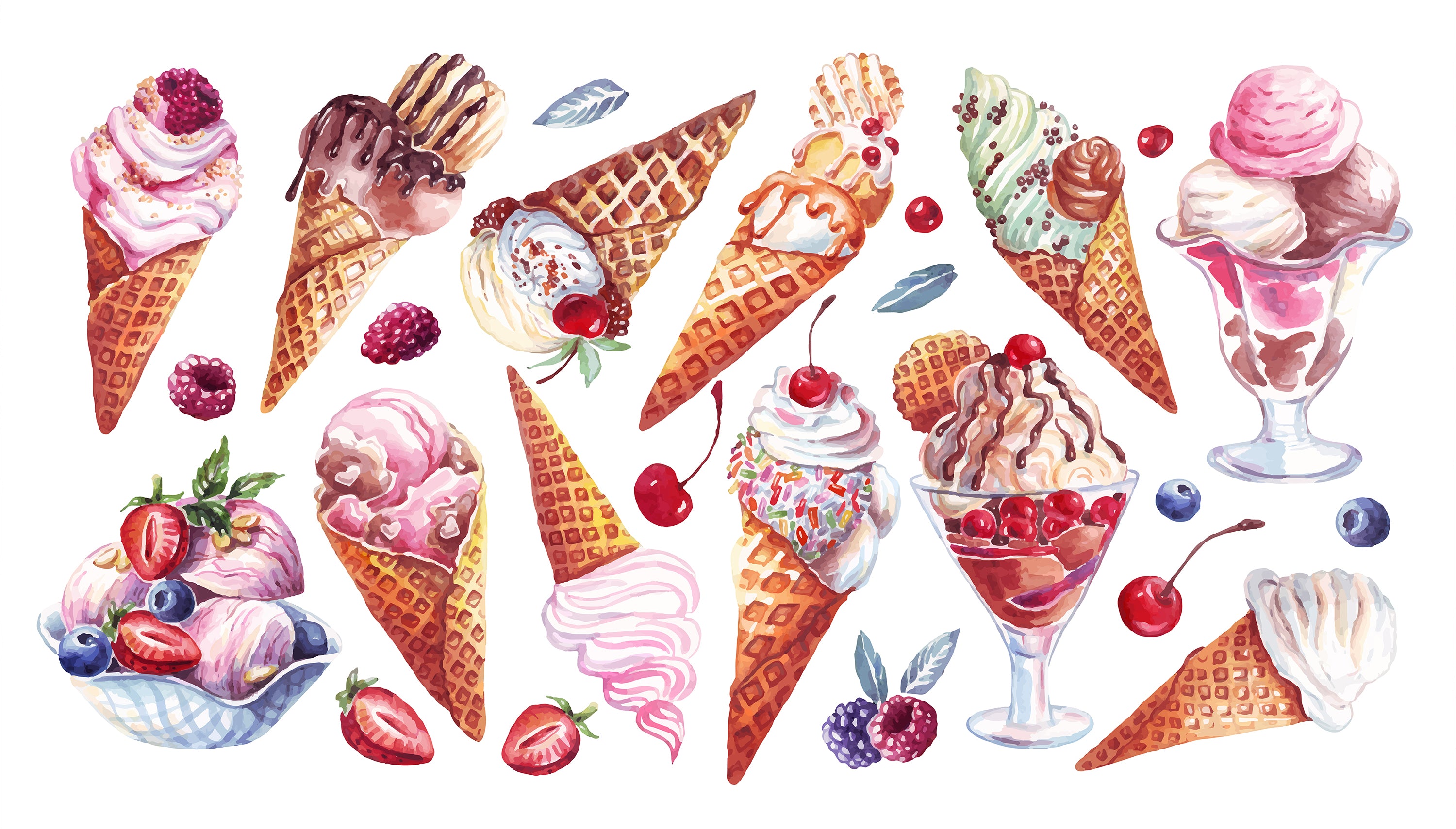 3D Ice Cream Strawberry Cup Wall Mural Wallpaper YXL 2310