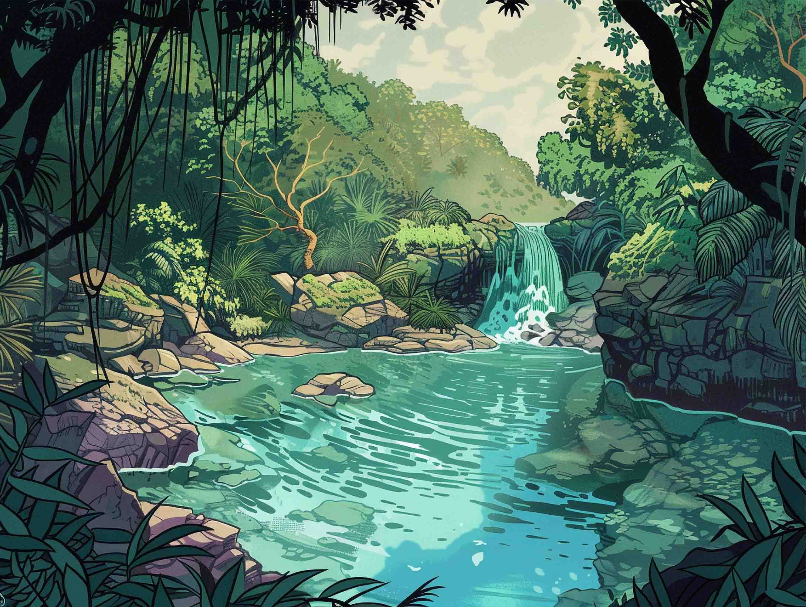 3D Tree Sea Stone Falls Ripple Wall Mural Wallpaper YXL 707