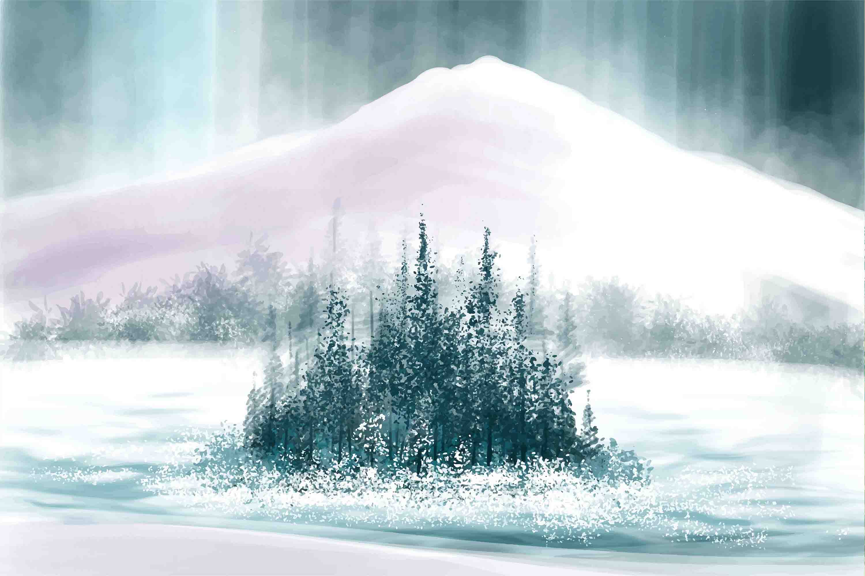 3D Watercolor Winter Snow Mountain Forest Scenery Wallpaper Wall Mural Wall Decor Wall Art Wall Sticker Remoable Wallpaper LQH 51