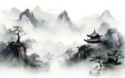 3D Tree Mountain Pavilion Fog Wall Mural Wallpaper YXL 2975