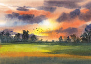 3D Oil Painting Tree Grassland Bird Sunlight Cloud Wall Mural Wallpaper YXL 121