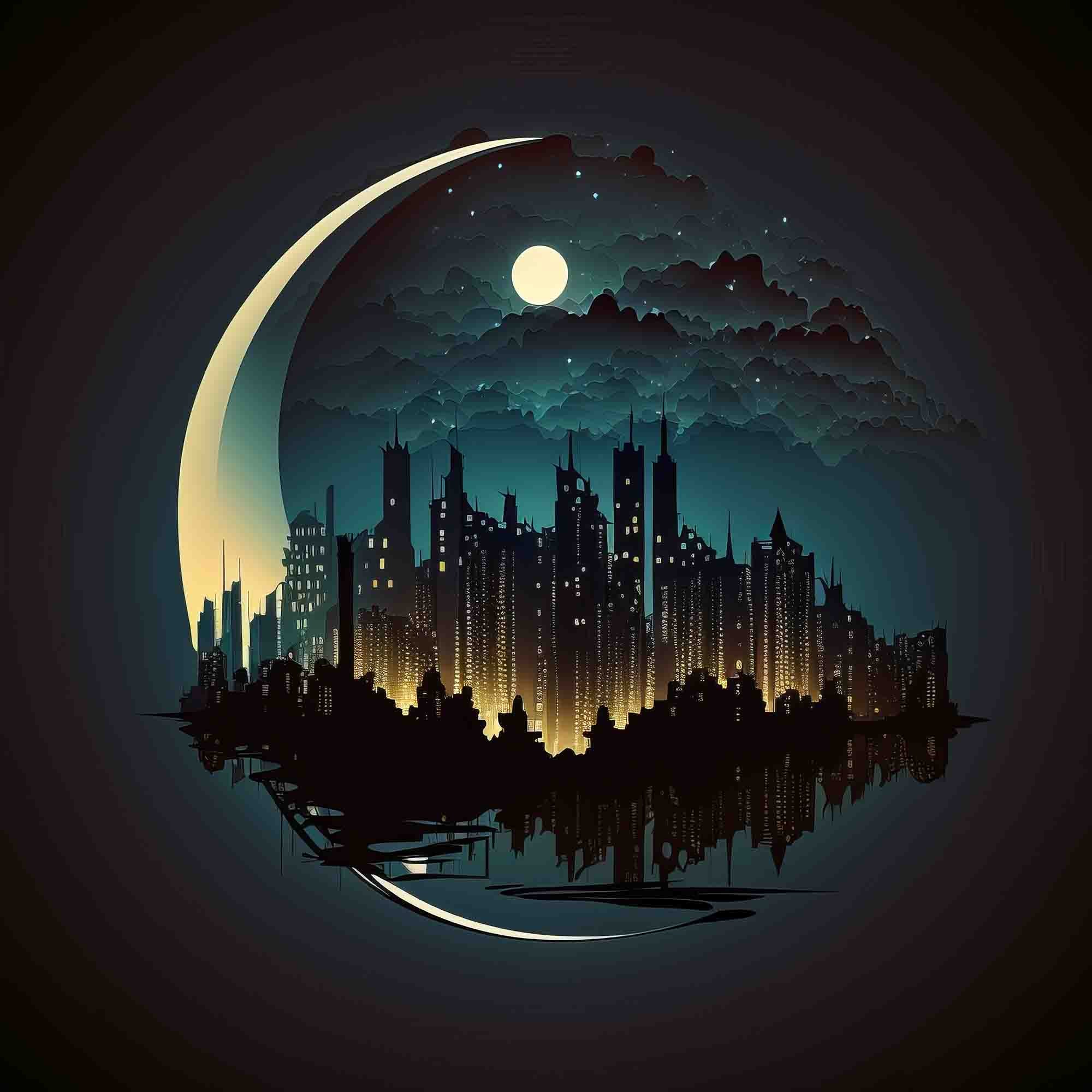 3D Urban Architecture Moon Star River Wall Mural Wallpaper YXL 1859
