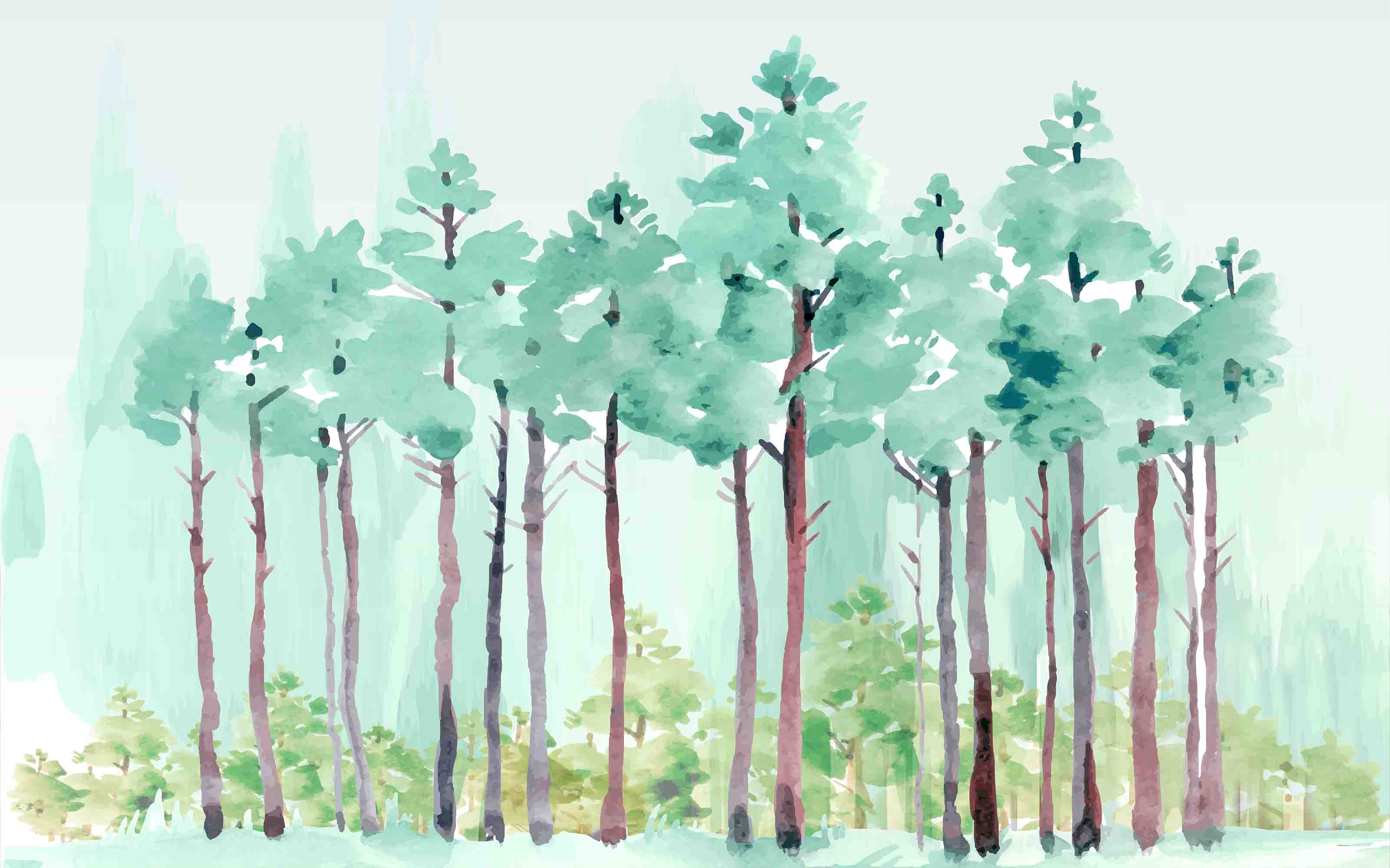 3D Green Watercolor Forest Wall Mural Wallpaper 360