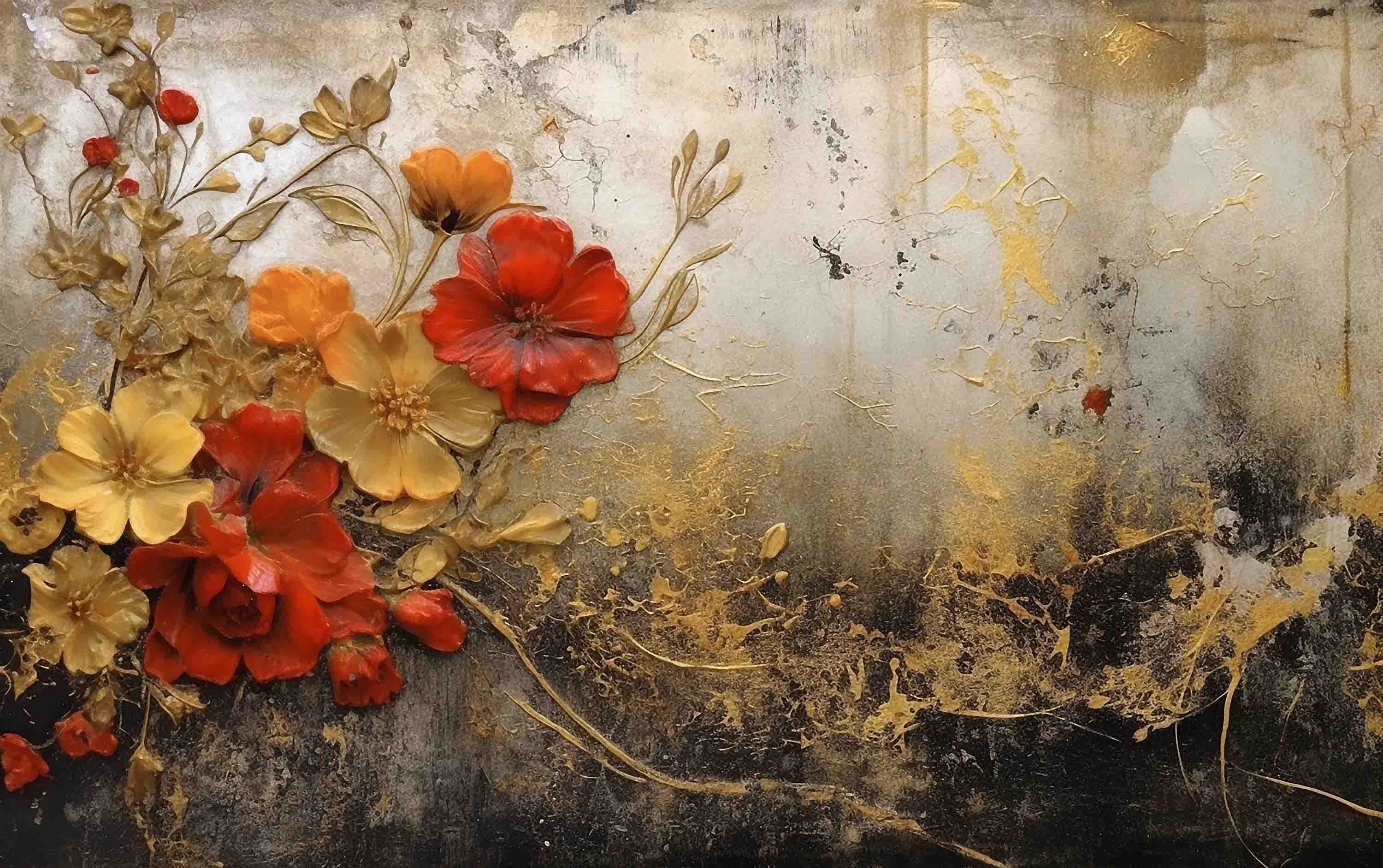 3D Red Gold Floral Oil Painting Wallpaper Wall Mural Wall Decor Wall Art Wall Sticker Remoable Wallpaper LQH