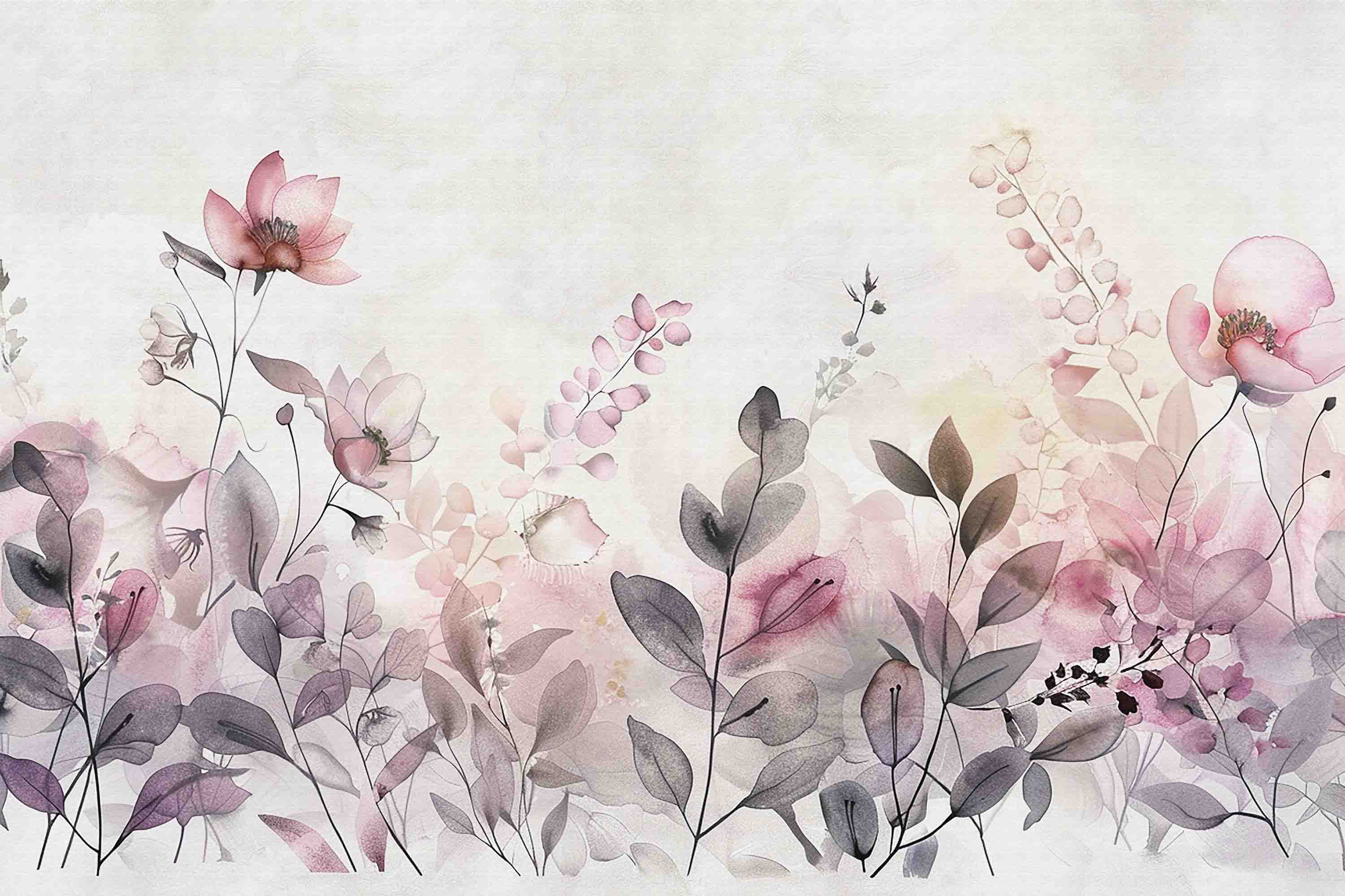3D Watercolor Pink Floral Leaf Wallpaper Wall Mural Wall Decor Wall Art Wall Sticker Remoable Wallpaper LQH