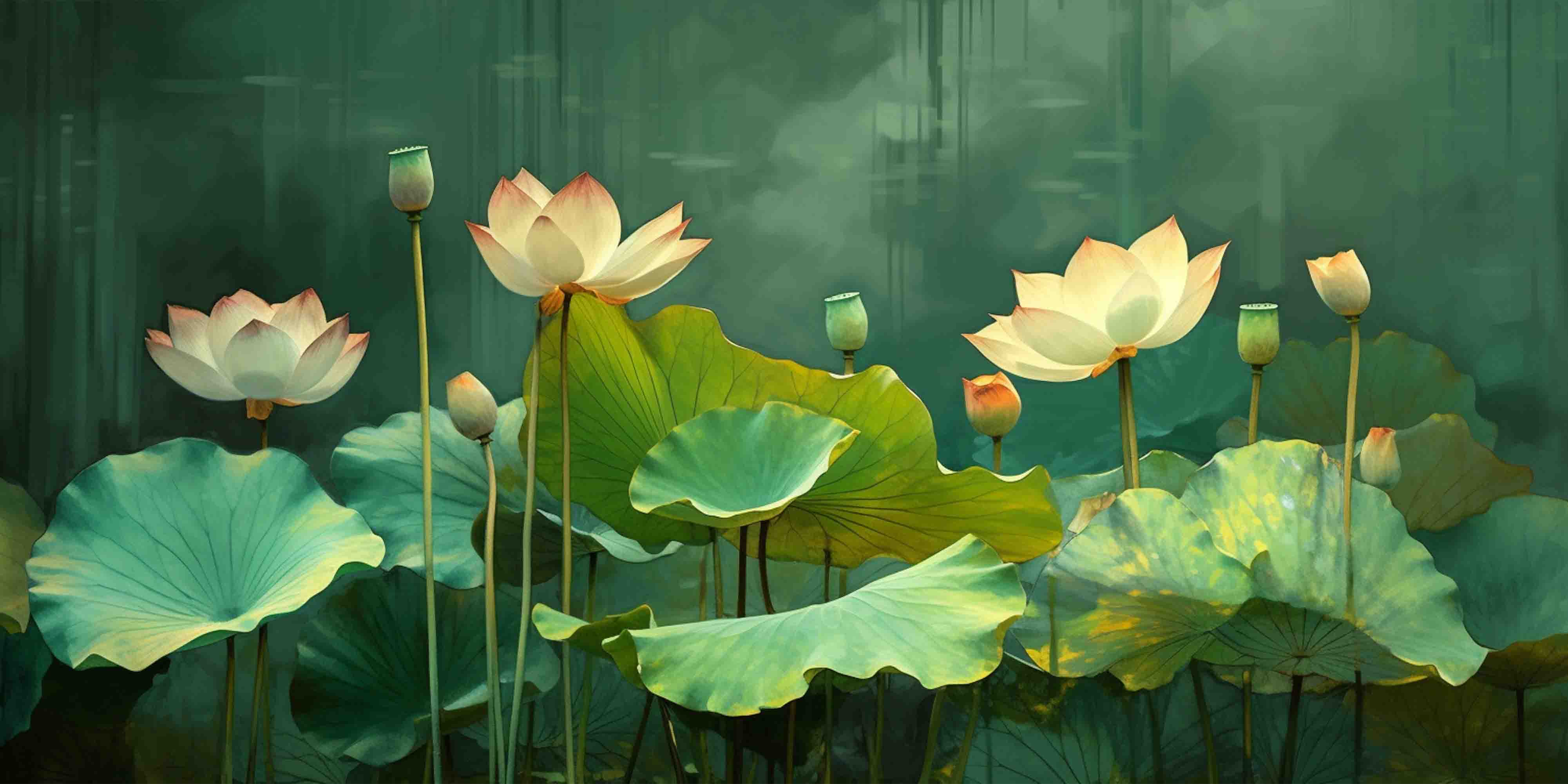 3D Watercolor Lotus Leaf Green Wallpaper Wall Mural Wall Decor Wall Art Wall Sticker Remoable Wallpaper
