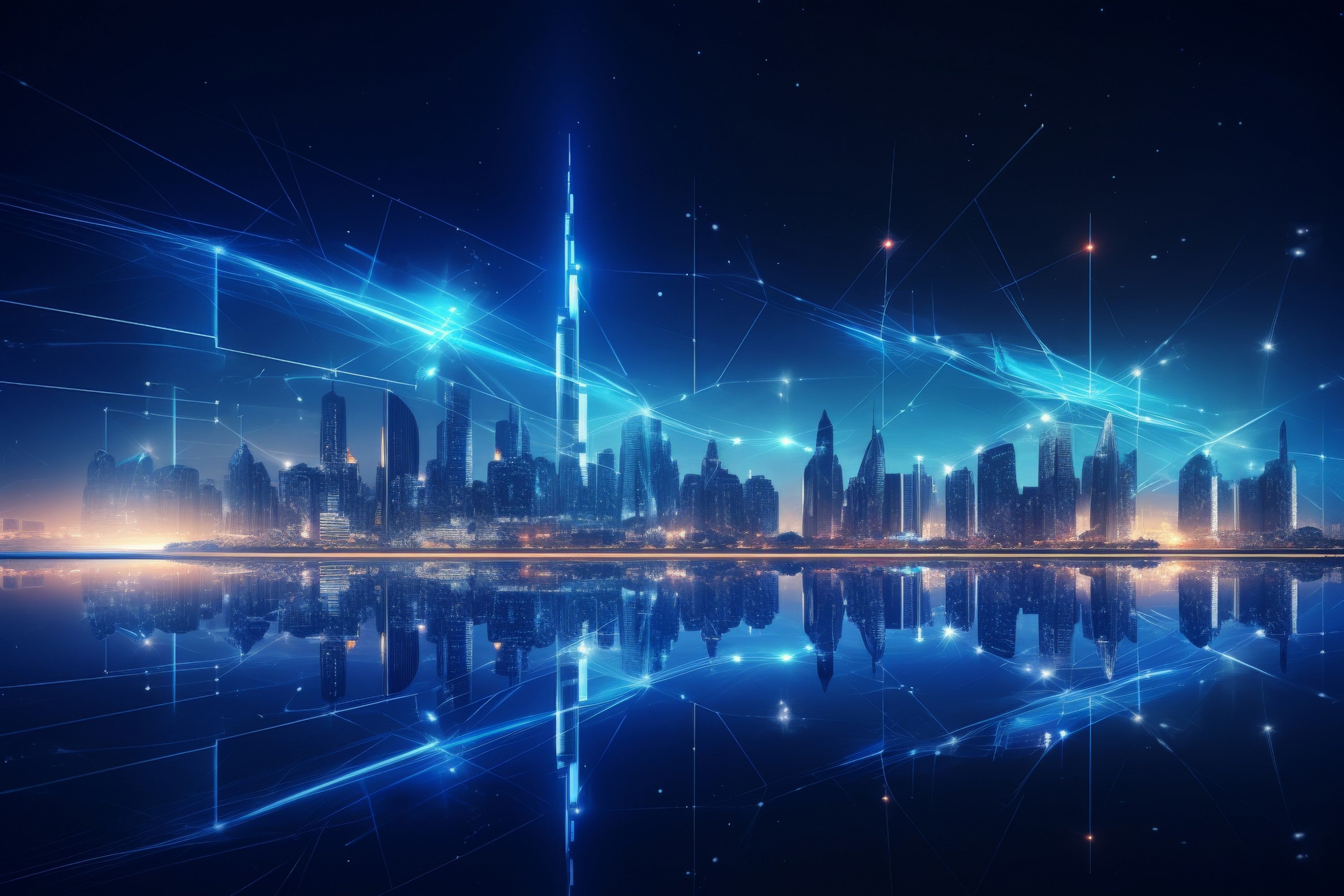 3D Office Business Technology Dubai City Illuminated Neon Wall Mural Wallpaper 8