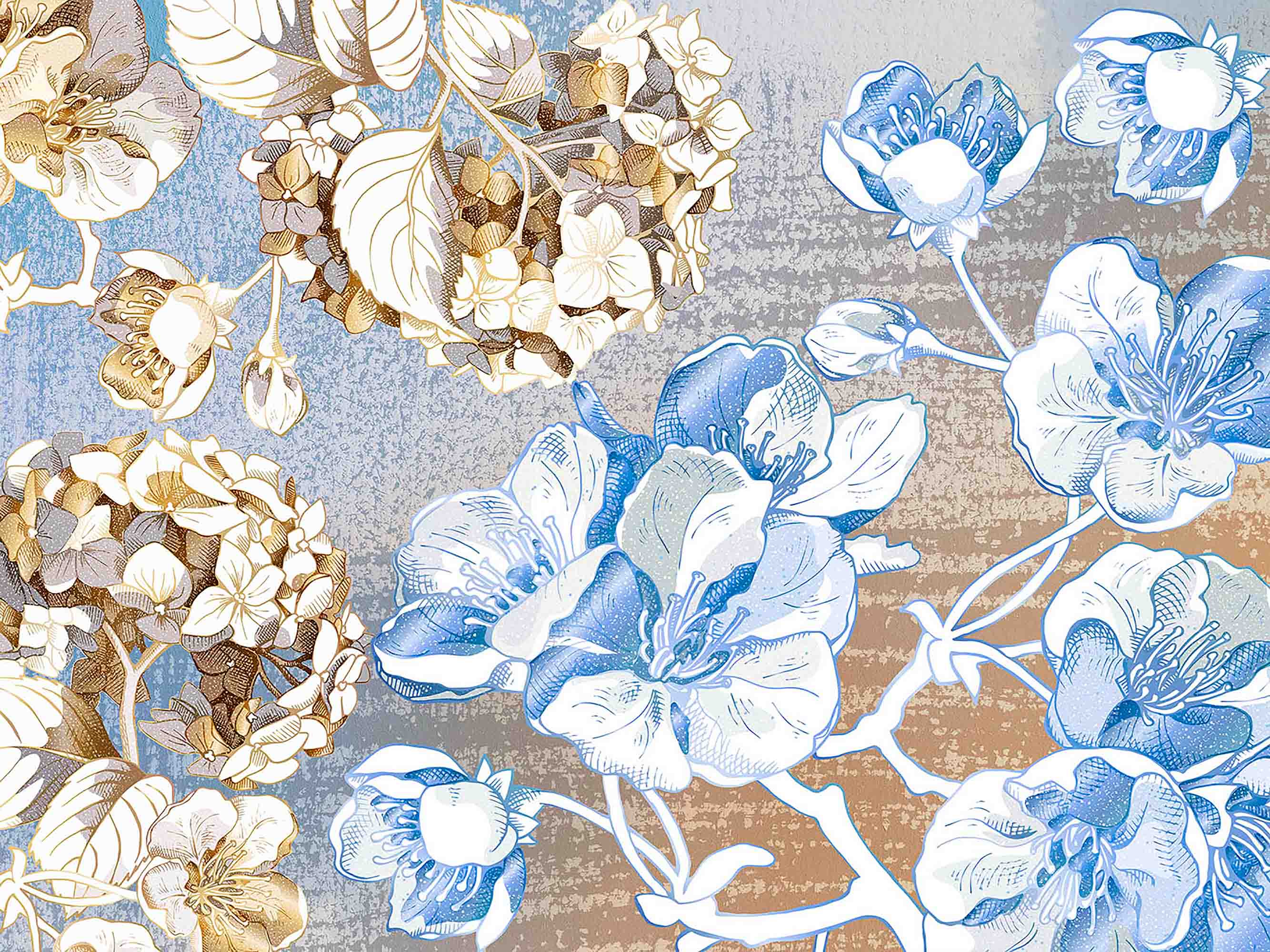 3D Watercolor Blue Brown Floral Wallpaper Wall Mural Wall Decor Wall Art Wall Sticker Remoable Wallpaper LQH 13