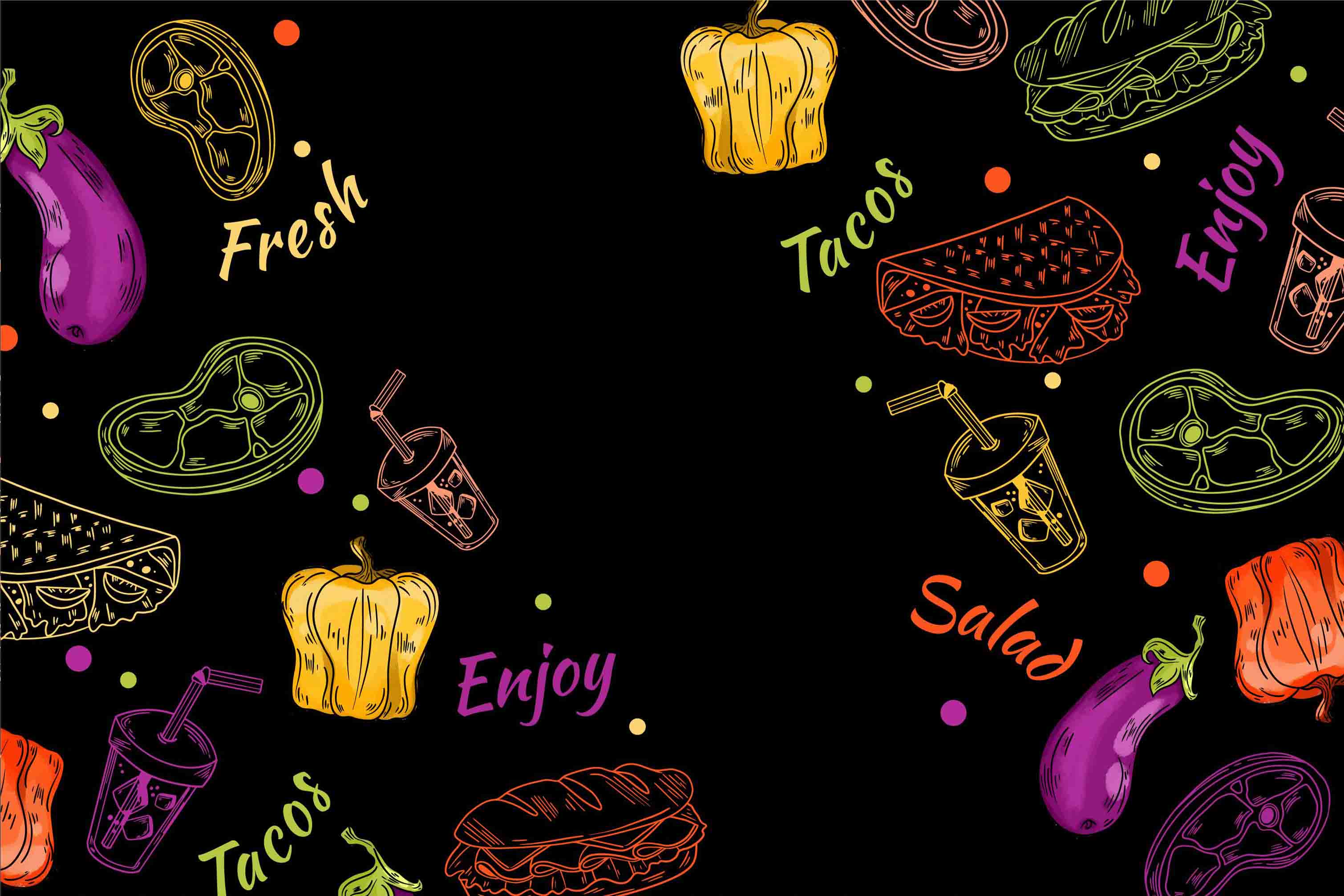 3D Hamburger Pizza Chips Black Green Pepper Wall Mural Wallpaper YXL 302