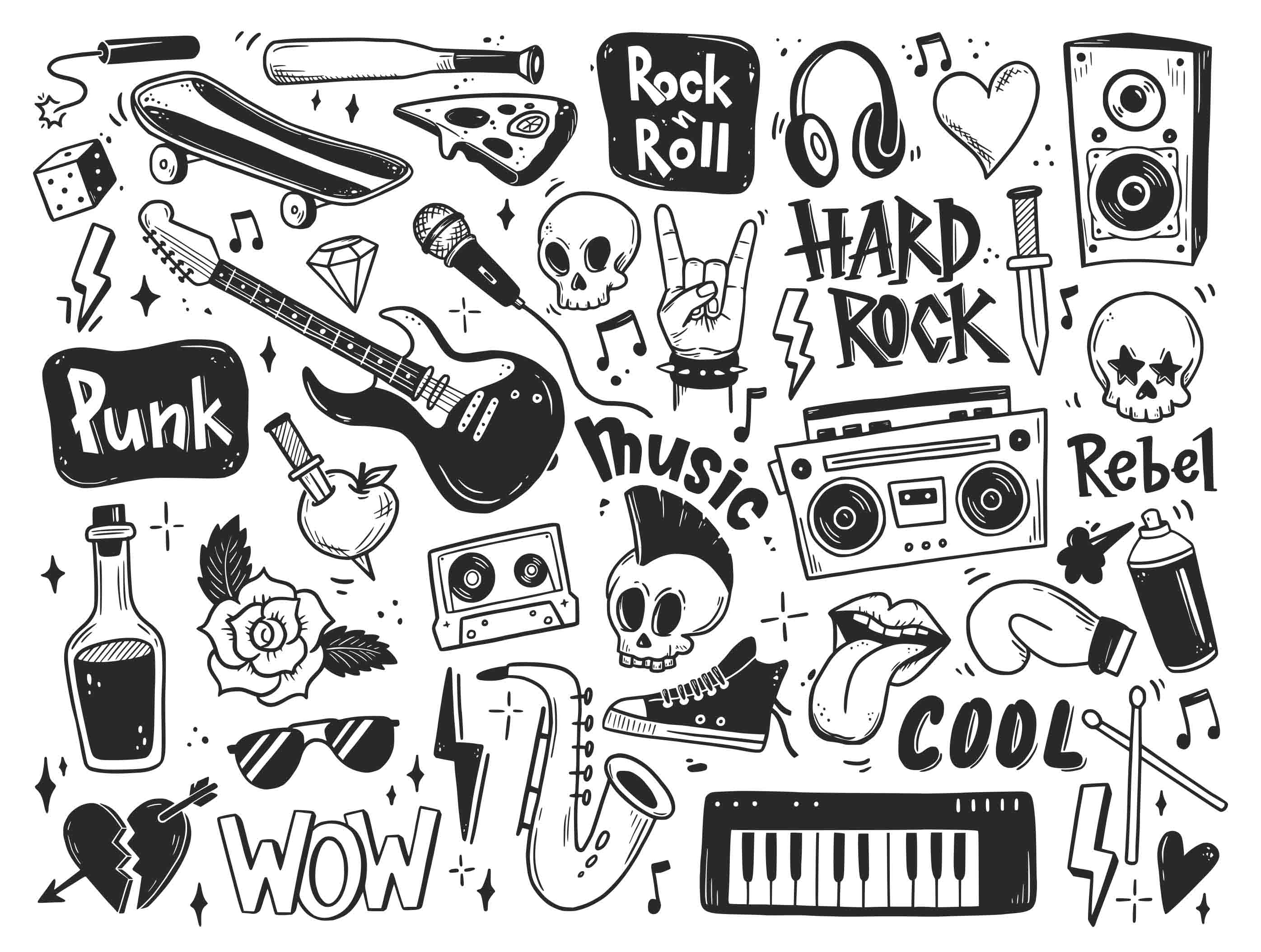 3D Graffiti Tape Skull Guitar Organ Floral Loudspeaker Box Black Wall Mural Wallpaper YXL 09- Jess Art Decoration