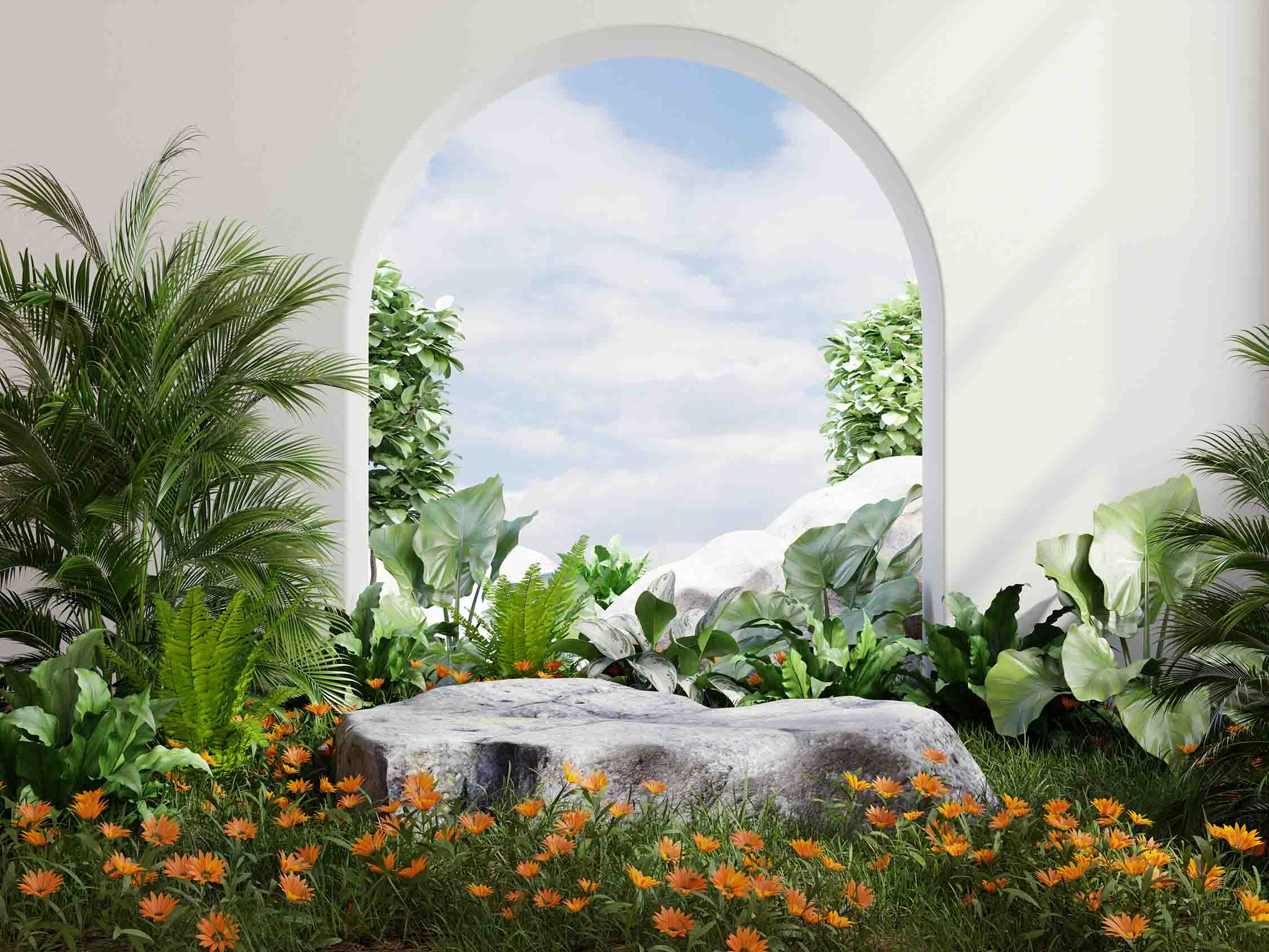 3D Tree Floral Leaf Stone Door Cloud Sky Wall Mural Wallpaper YXL 3072