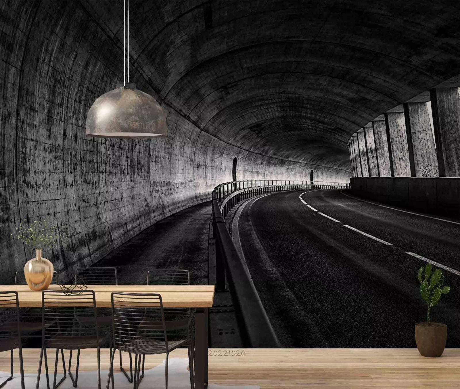 3D Tunnel Light Road Gray Cement Wall Mural Wallpaper YXL 1093