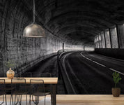 3D Tunnel Light Road Gray Cement Wall Mural Wallpaper YXL 1093