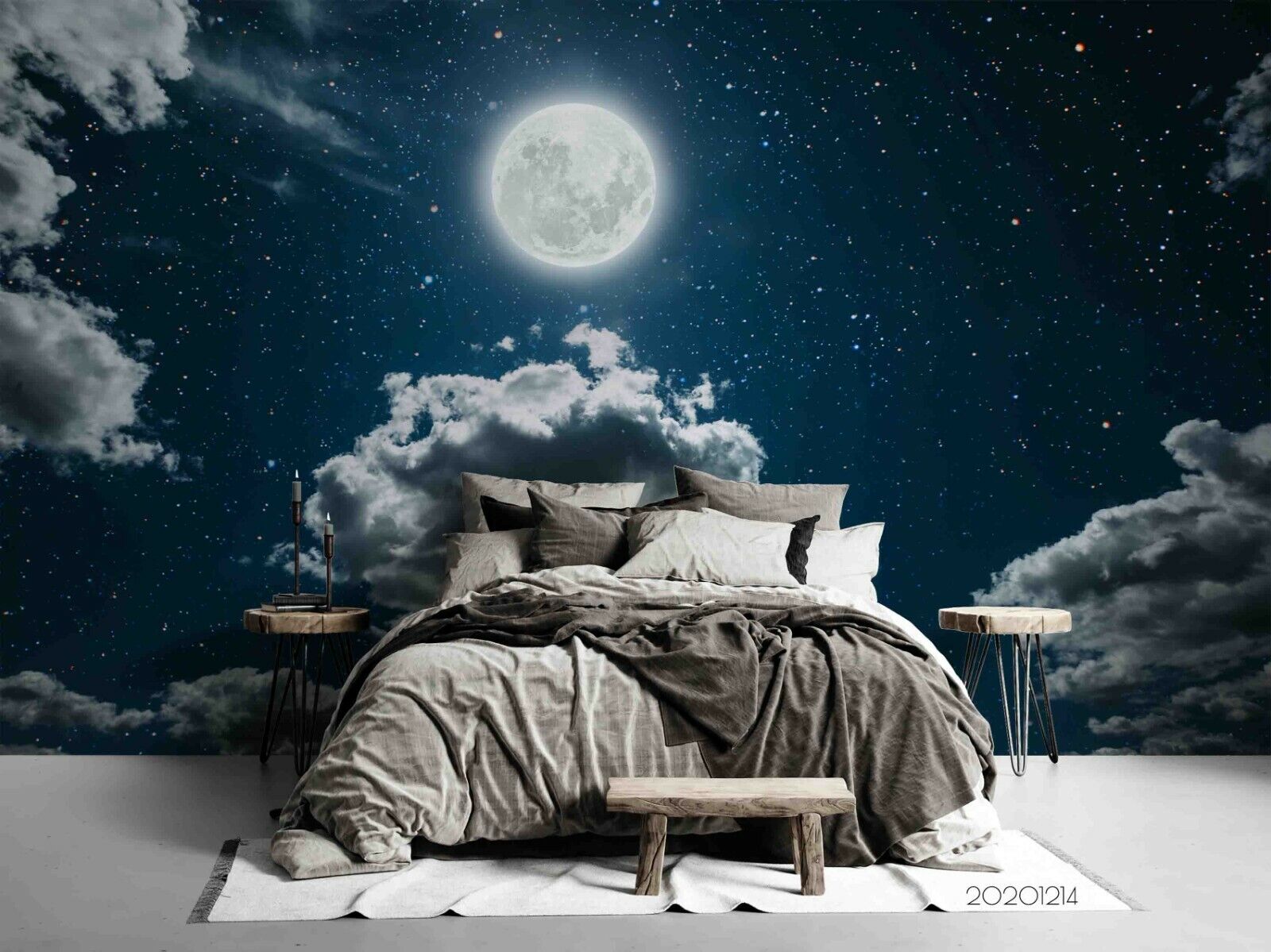 3D Cloudy Moon Star Sky night sky moon and clouds wall mural wallpaper for bedroom