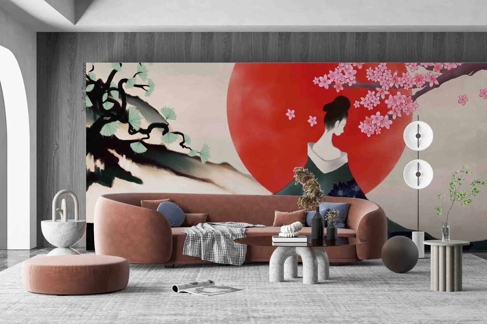 3D Cartoon Sun Floral Tree Woman Wall Mural Wallpaper YXL 763