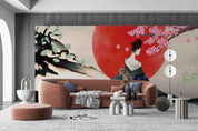 3D Cartoon Sun Floral Tree Woman Wall Mural Wallpaper YXL 763