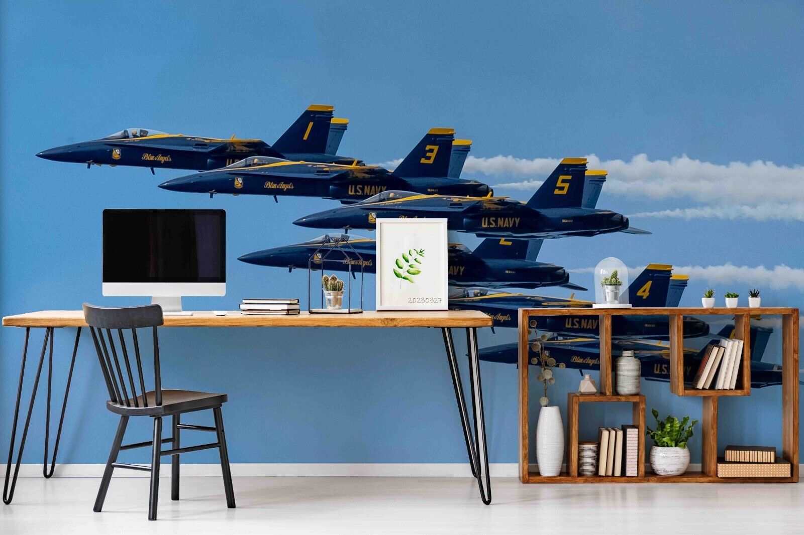 3D Aircraft Sky Track blue aircraft sky scene wall mural wallpaper for kids room - view 4