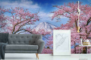 3D Sakura Mountain Sky cherry blossom mountain landscape wall mural wallpaper for living room