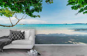 3D Tree Sandbeach Sea Cloud Sky Wall Mural Wallpaper YXL 955