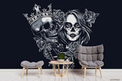 Floral Skull Rose Crown Gothic Wallpaper gothic street art wall mural for bedroom or studio - view 2