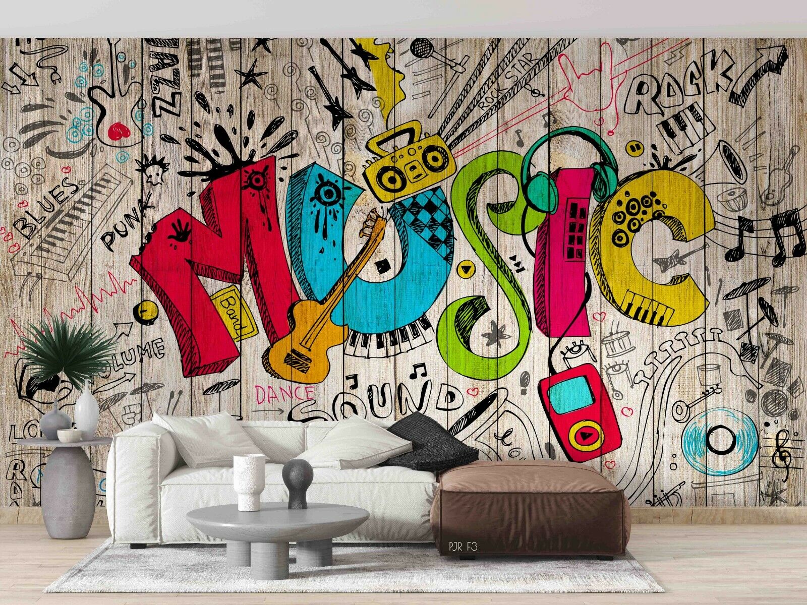 Plank Guitar Letter Earphone Typography Wallpaper typography graffiti wall mural for teen room or studio - view 2