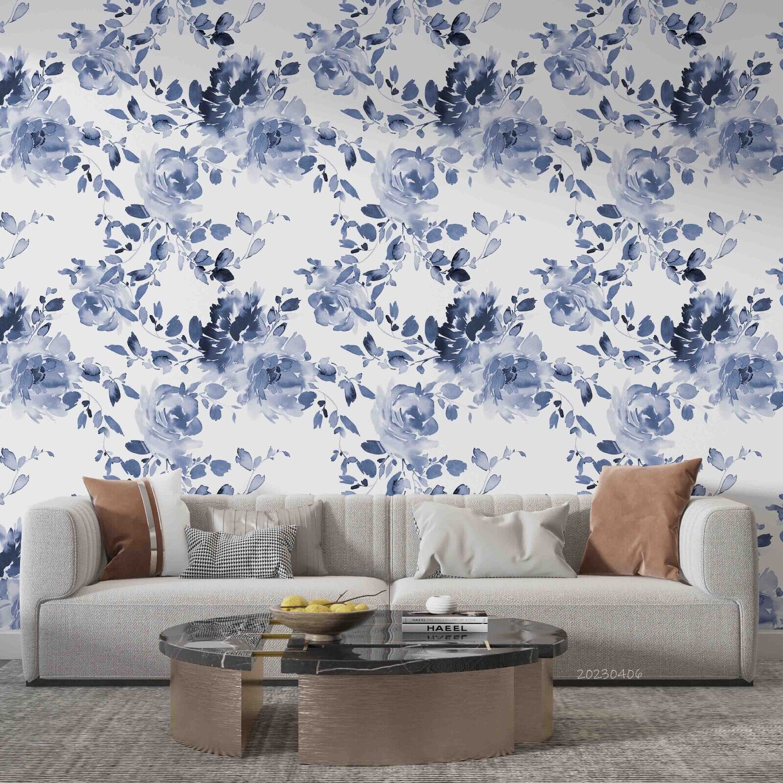 3D Floral Leaf Petal Blue Tree Wall Mural Wallpaper YXL 1100