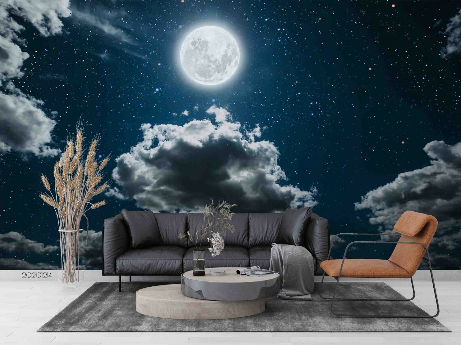 3D Cloudy Moon Star Sky night sky moon and clouds wall mural wallpaper for bedroom - view 2