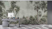 3D Misty Palm Forest misty tropical palm forest wall mural wallpaper for living room - view 4