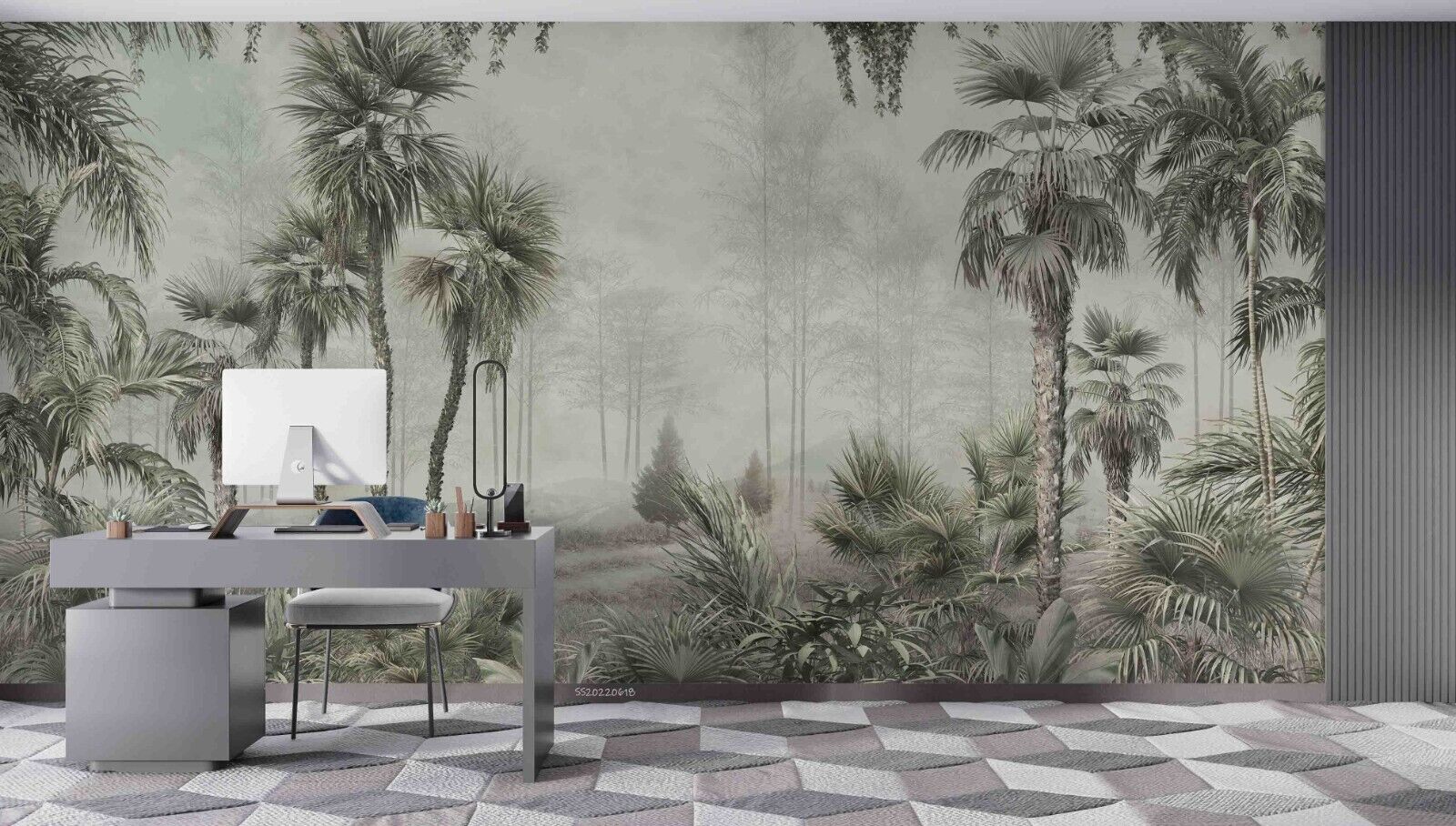3D Misty Palm Forest misty tropical palm forest wall mural wallpaper for living room - view 4