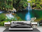 3D Forest Waterfall Lake lush forest waterfall landscape wall mural wallpaper for bedroom