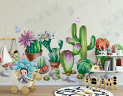 3D Succulent Cactus Garden playful cactus and succulent illustration wall mural wallpaper for kids room