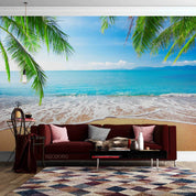 3D Tree Sandbeach Sea Stone Spindrift Wall Mural Wallpaper YXL 1068