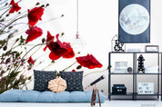 3D Red Wildflower Branch bold red floral branch wall mural wallpaper for living room