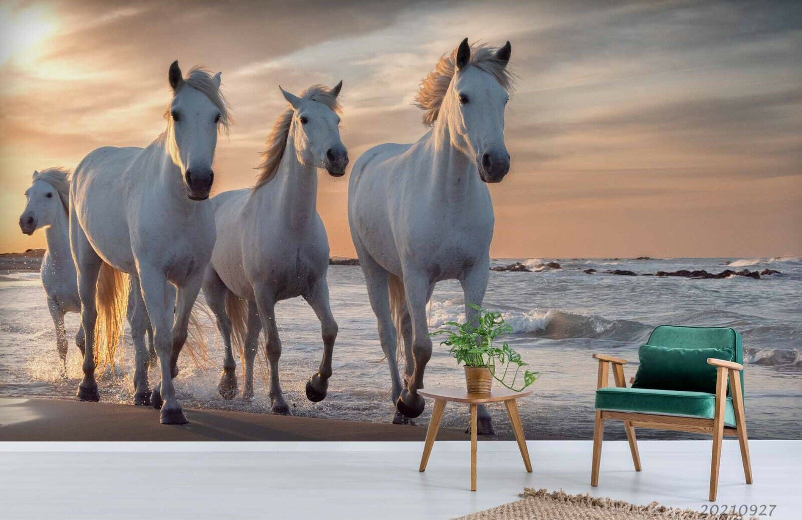 3D White Horse Beach white horse seaside mural wall mural wallpaper for bedroom - view 2