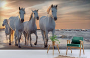 3D White Horse Beach white horse seaside mural wall mural wallpaper for bedroom - view 2