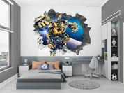 3D Robot Broken Wall Design 1 sci-fi robot action scene wall mural wallpaper for kids room